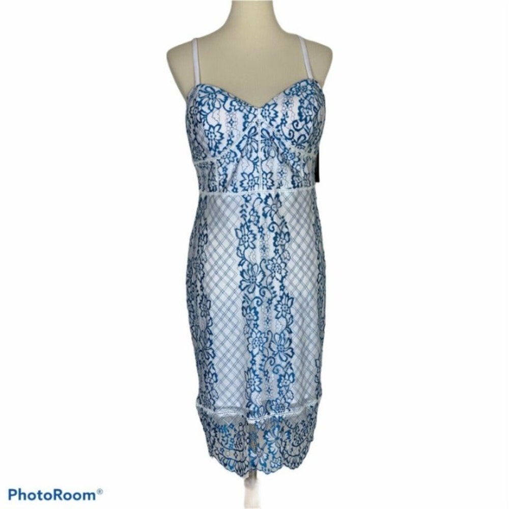 Guess White Blue Lace Dress Women’s 12 - Picture 2 of 8
